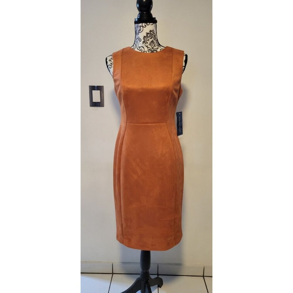 Andrew Marc New York Brown Solid Faux Leather Sheath Dress Sz 12 Womens